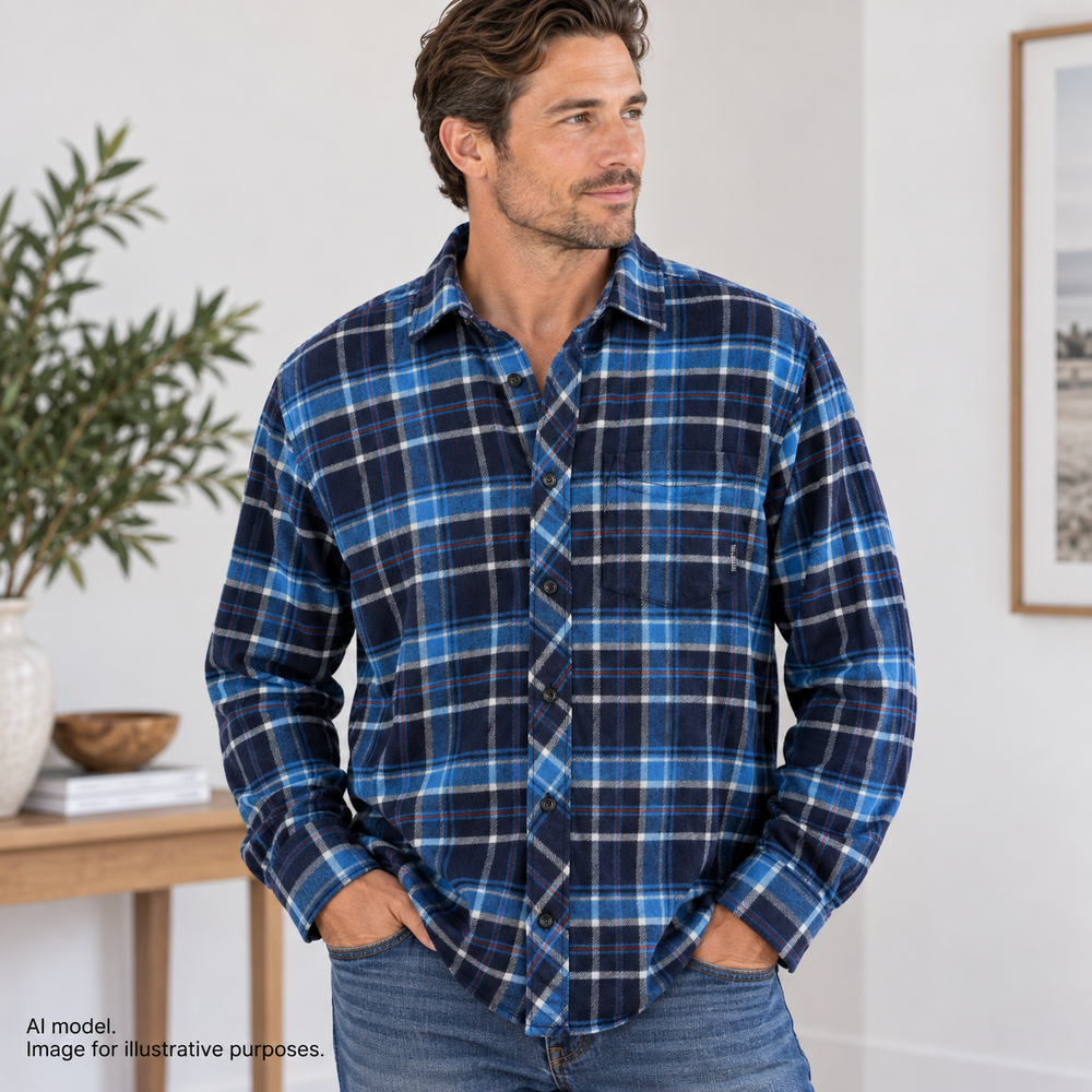 Billabong Shirt Mens Large Blue Black Plaid Flannel Button Up Long Sleeve Cotton